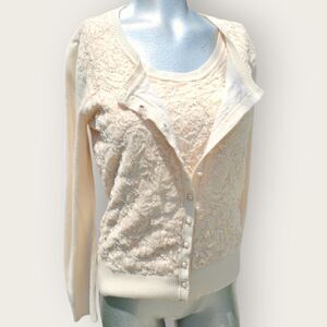 ✨ Leo Guy Preppy Cardigan & Tank Set – Creamy Ivory/Beige, Size 2 🧶✨👕